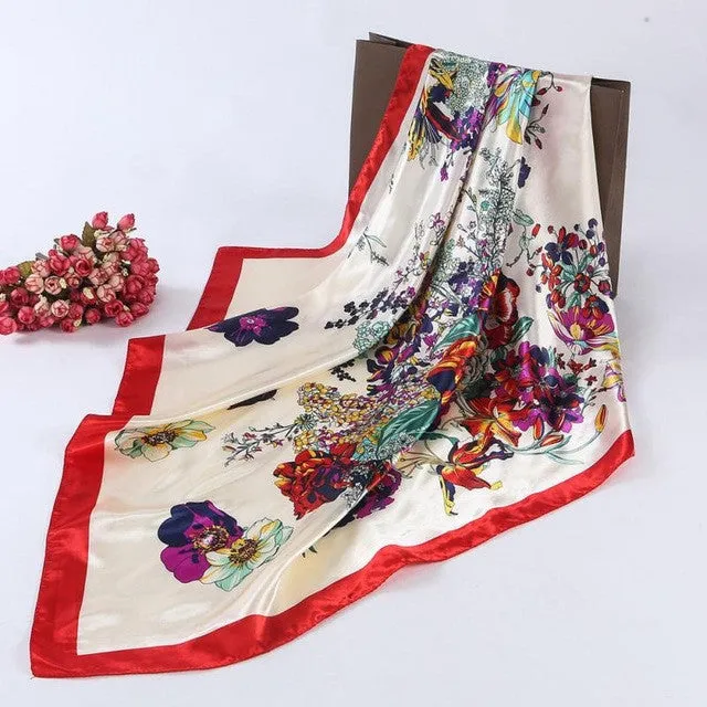 New Fashion Ladies Square Scarf Flora Printed Women Wraps   ladies Scarves Polyester headband 90*90cm #1201 SM6