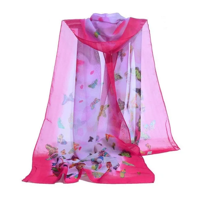 New Fashion  Women Chiffon Scarf Ladies Butterfly Print 7 Colors Scarves Warp shawl female bufanda mujer echarpe #1201 GS