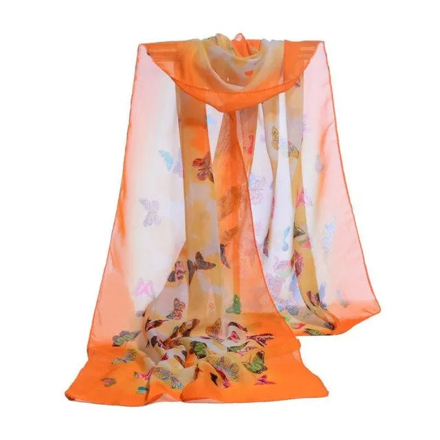 New Fashion  Women Chiffon Scarf Ladies Butterfly Print 7 Colors Scarves Warp shawl female bufanda mujer echarpe #1201 GS