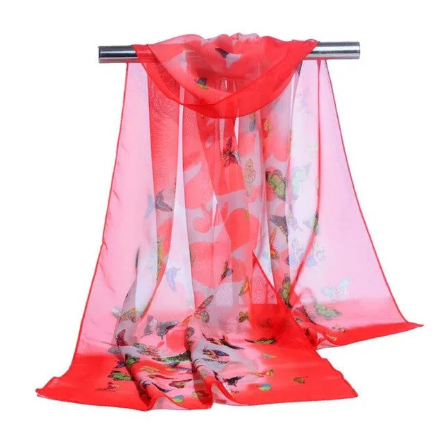 New Fashion  Women Chiffon Scarf Ladies Butterfly Print 7 Colors Scarves Warp shawl female bufanda mujer echarpe #1201 GS