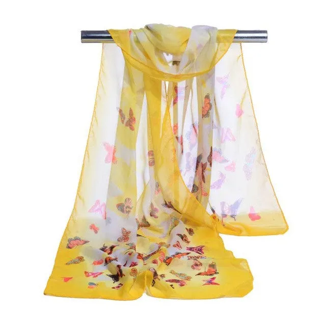 New Fashion  Women Chiffon Scarf Ladies Butterfly Print 7 Colors Scarves Warp shawl female bufanda mujer echarpe #1201 GS