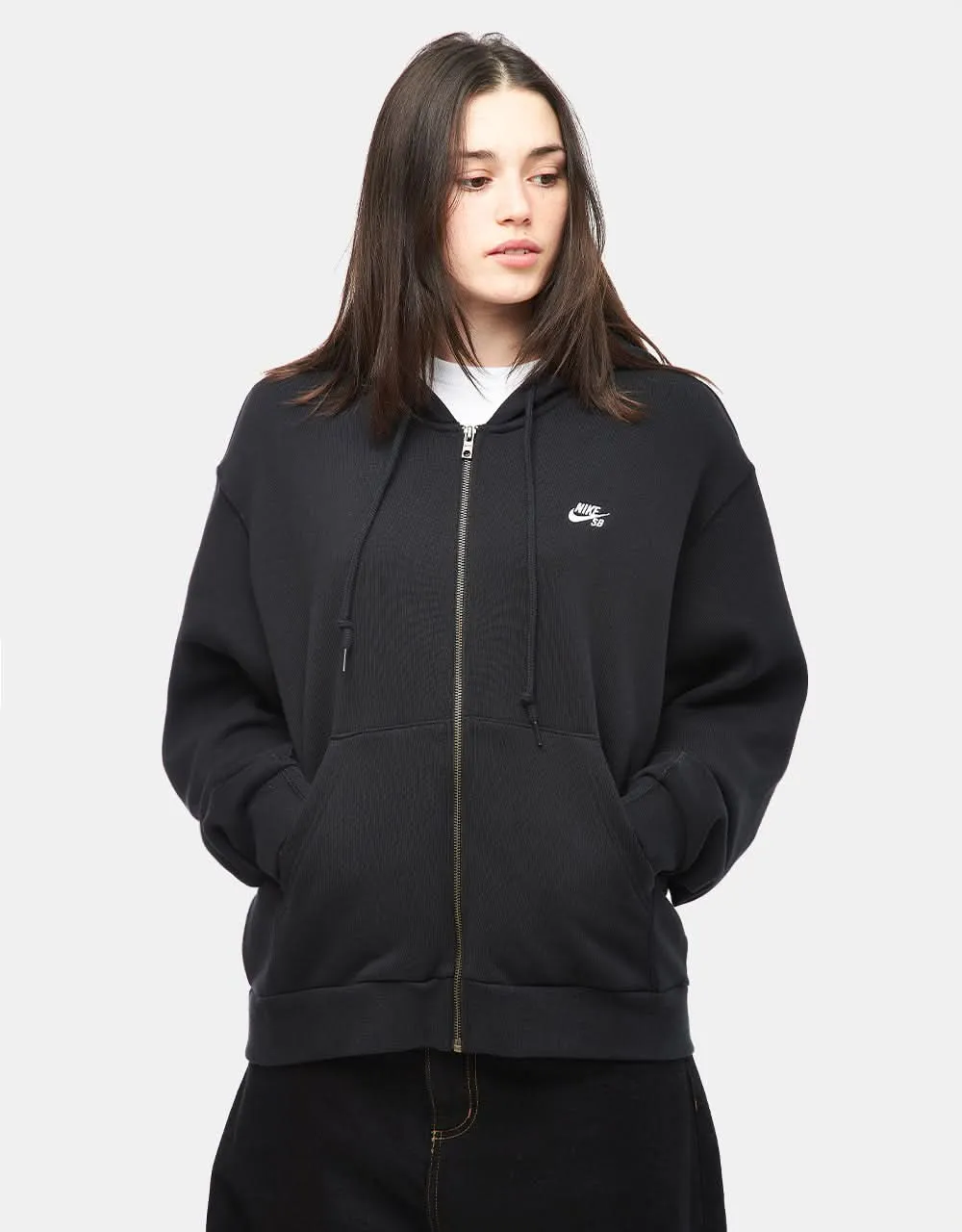 Nike SB Essential Logo Full Zip Hoodie - Black/White