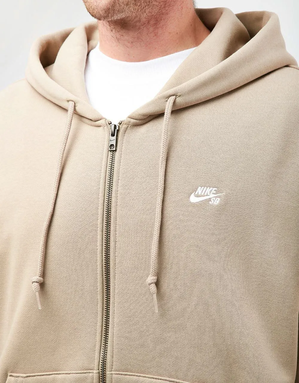 Nike SB Essential Logo Full Zip Hoodie - Khaki/White