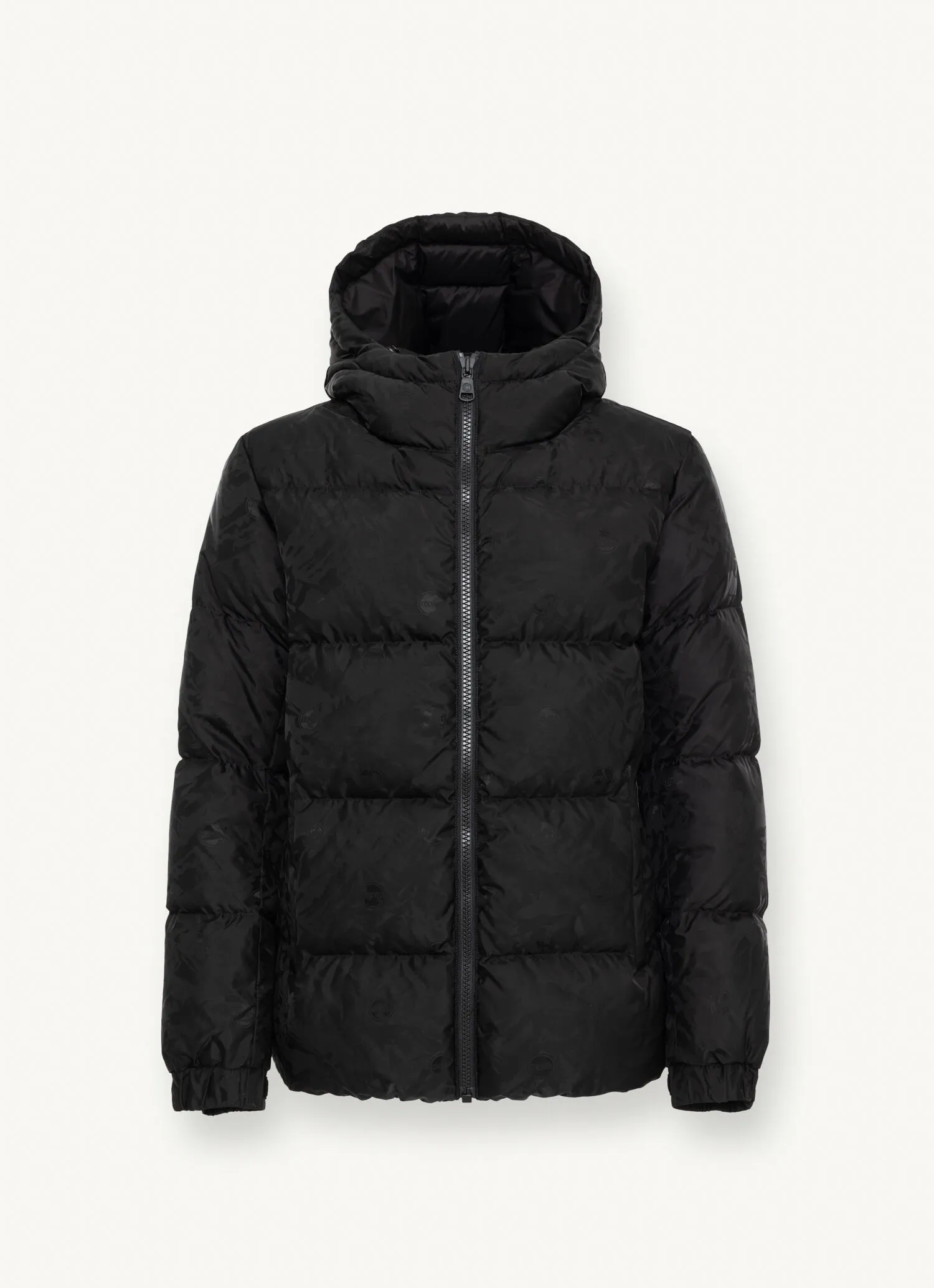 Oversized jacquard down jacket with hood-