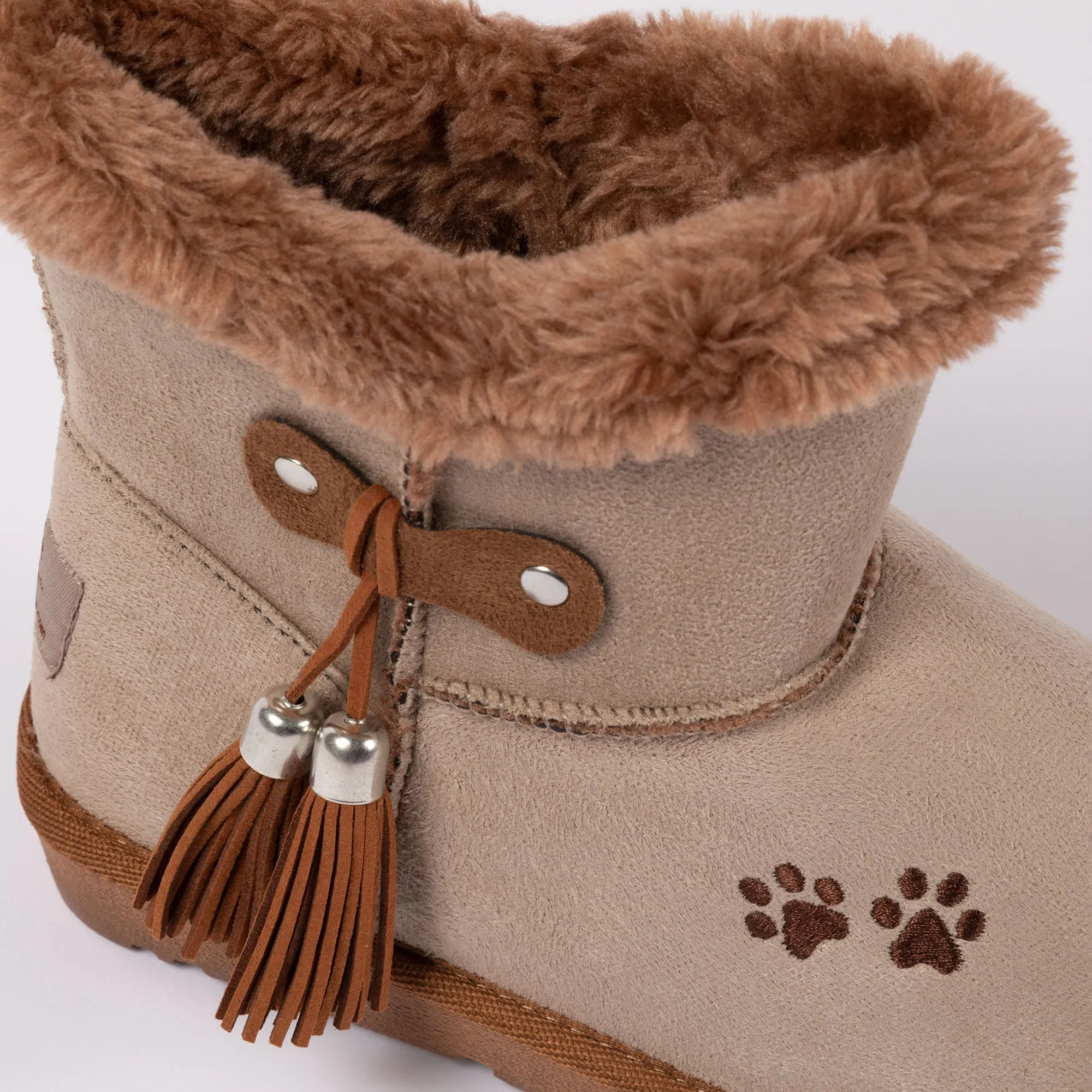 Paw Print Faux Suede Boots With Tassels