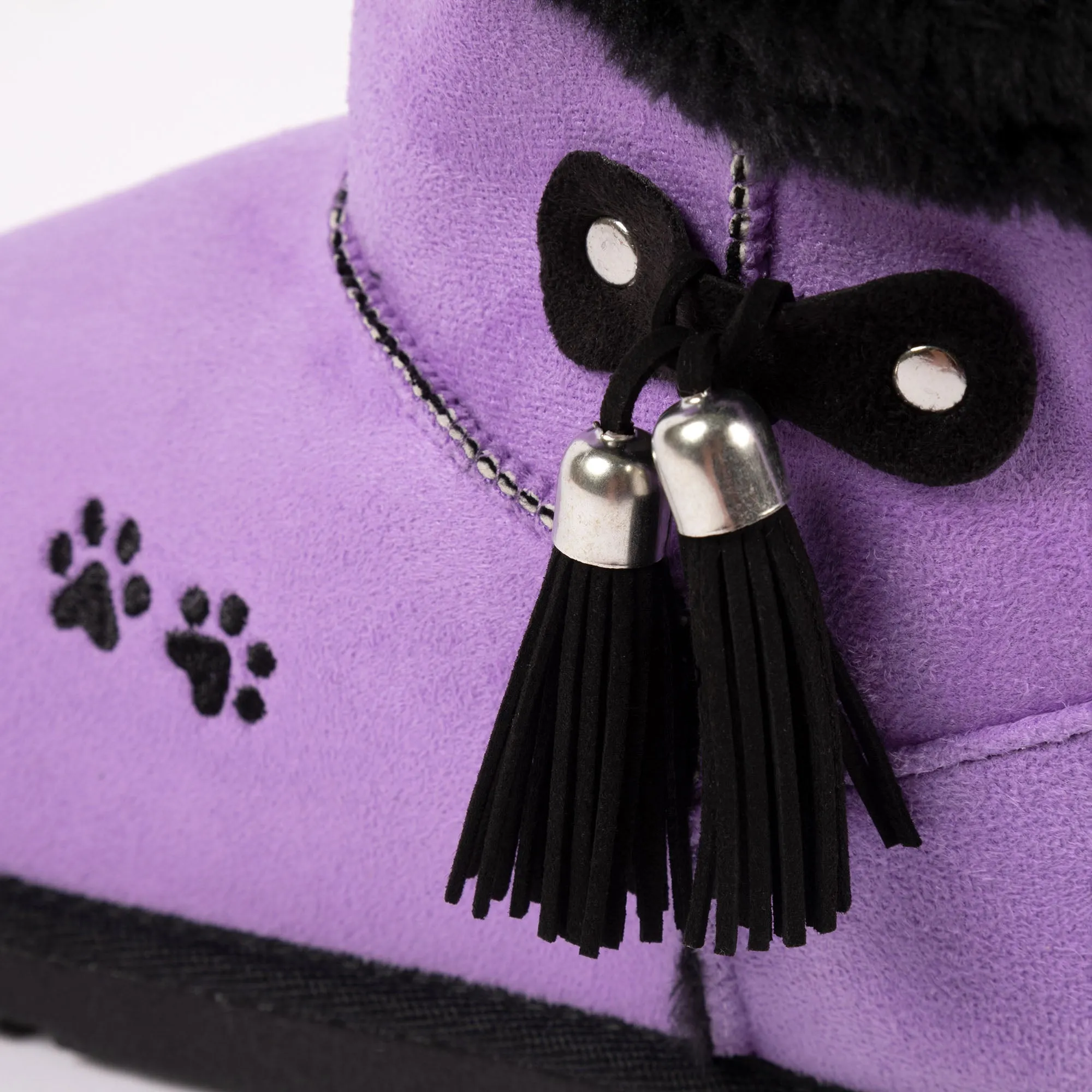 Paw Print Faux Suede Boots With Tassels