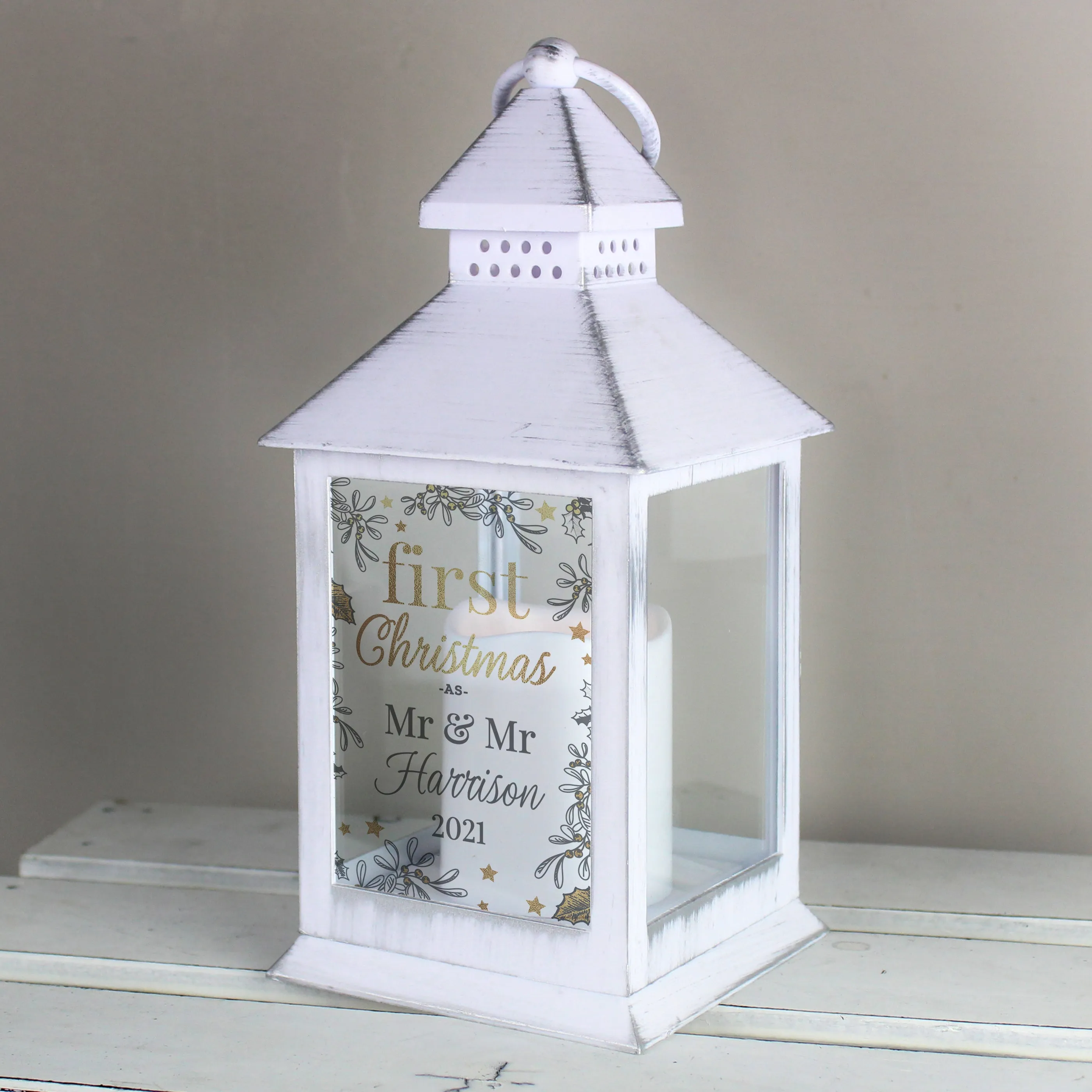 Personalised First Christmas White Lantern