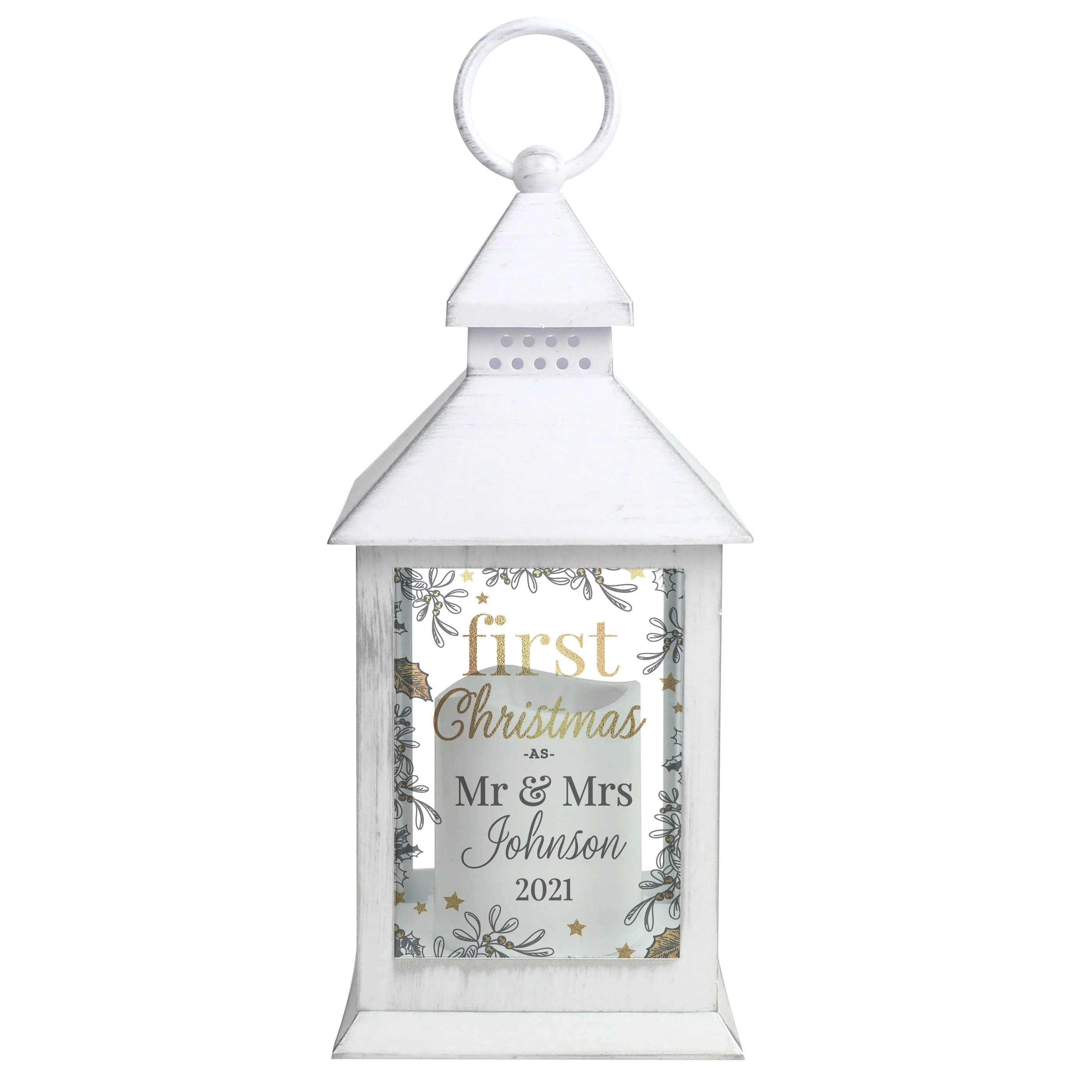 Personalised First Christmas White Lantern