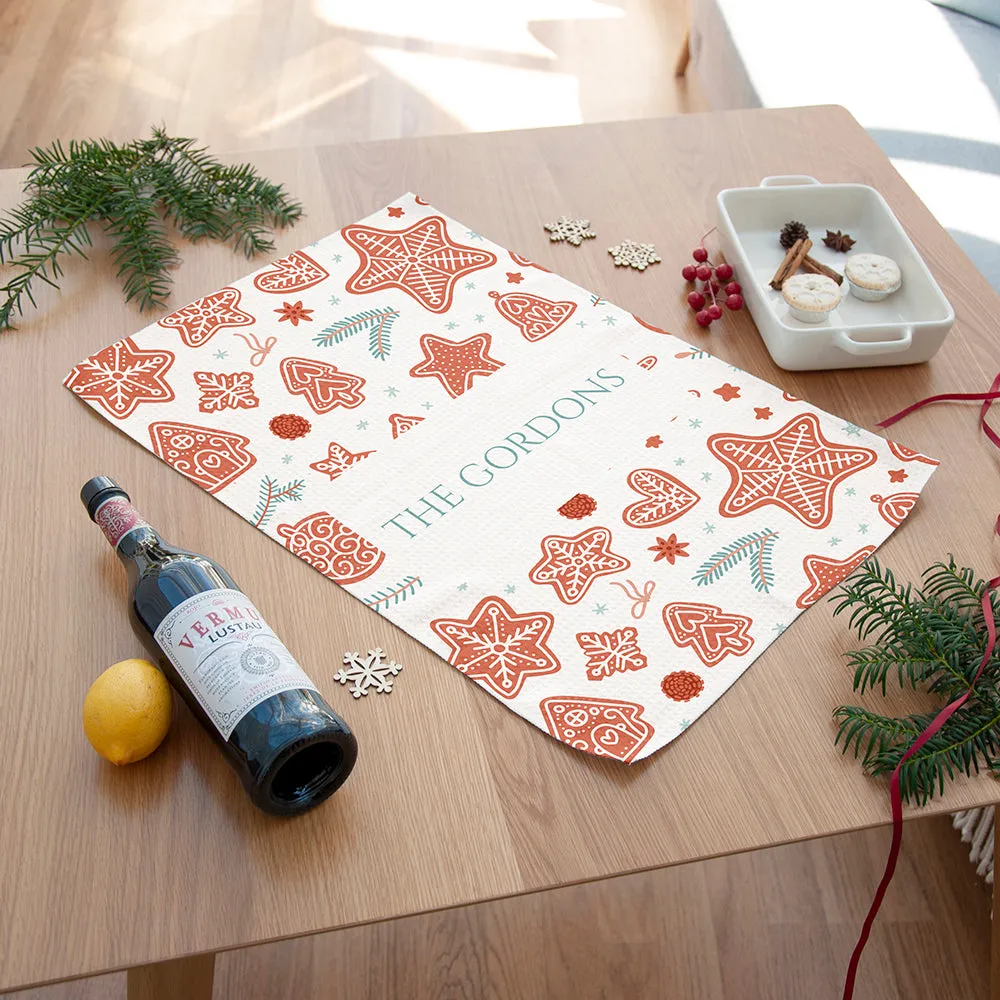 Personalised Gingerbread Wallpaper Tea Towel