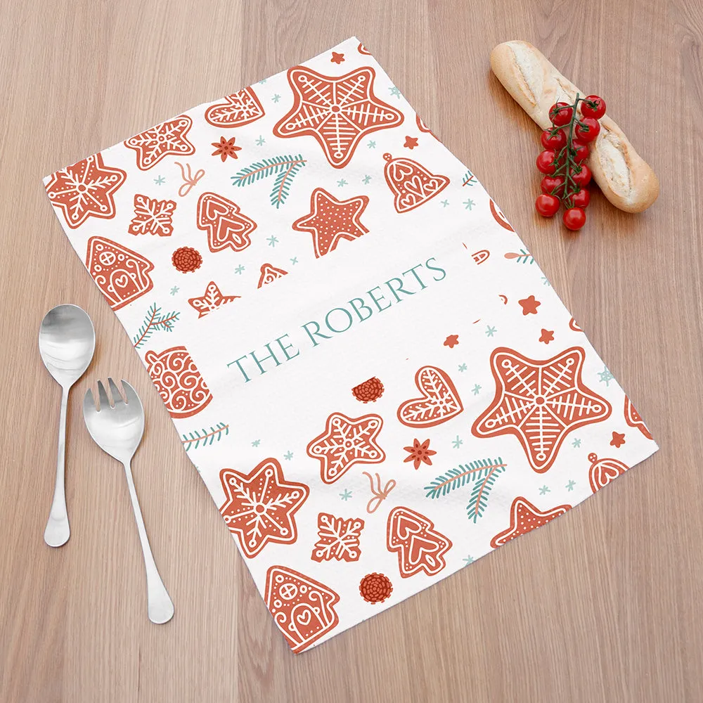 Personalised Gingerbread Wallpaper Tea Towel