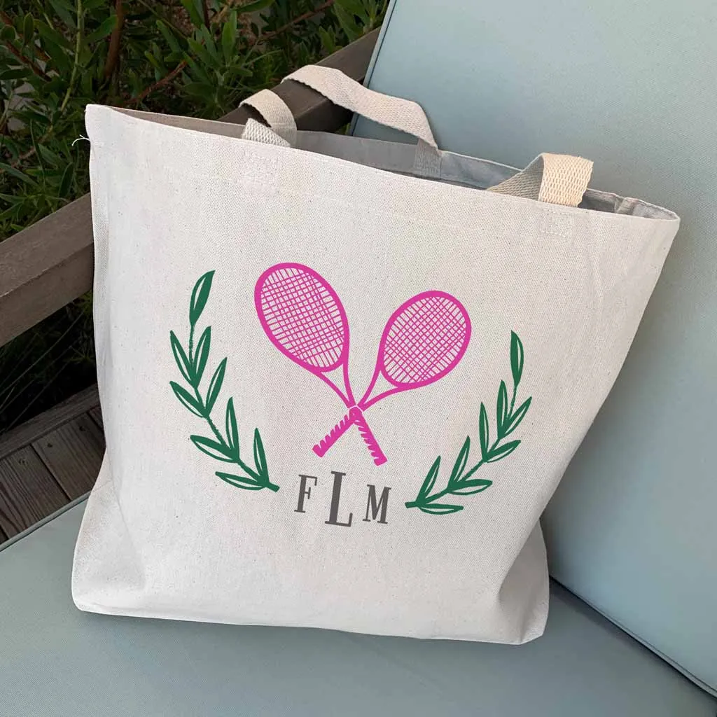 Personalized Tennis Monogram Large Canvas Tote Bag