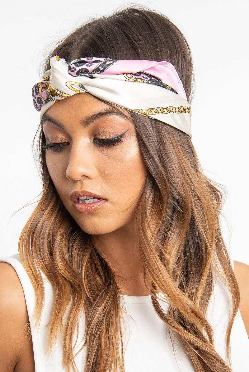 Pink Chain Print Scarf Headband - Zaylie