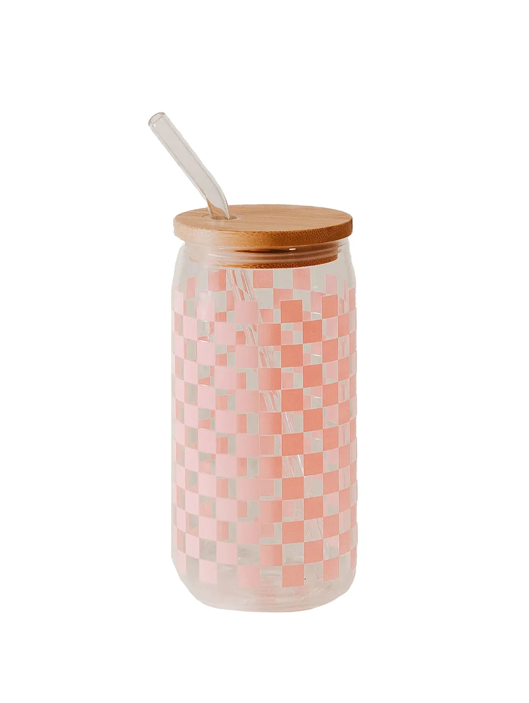 Pink Checkered 17 Oz Can Glass