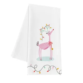 Pink Reindeer Tea Towel