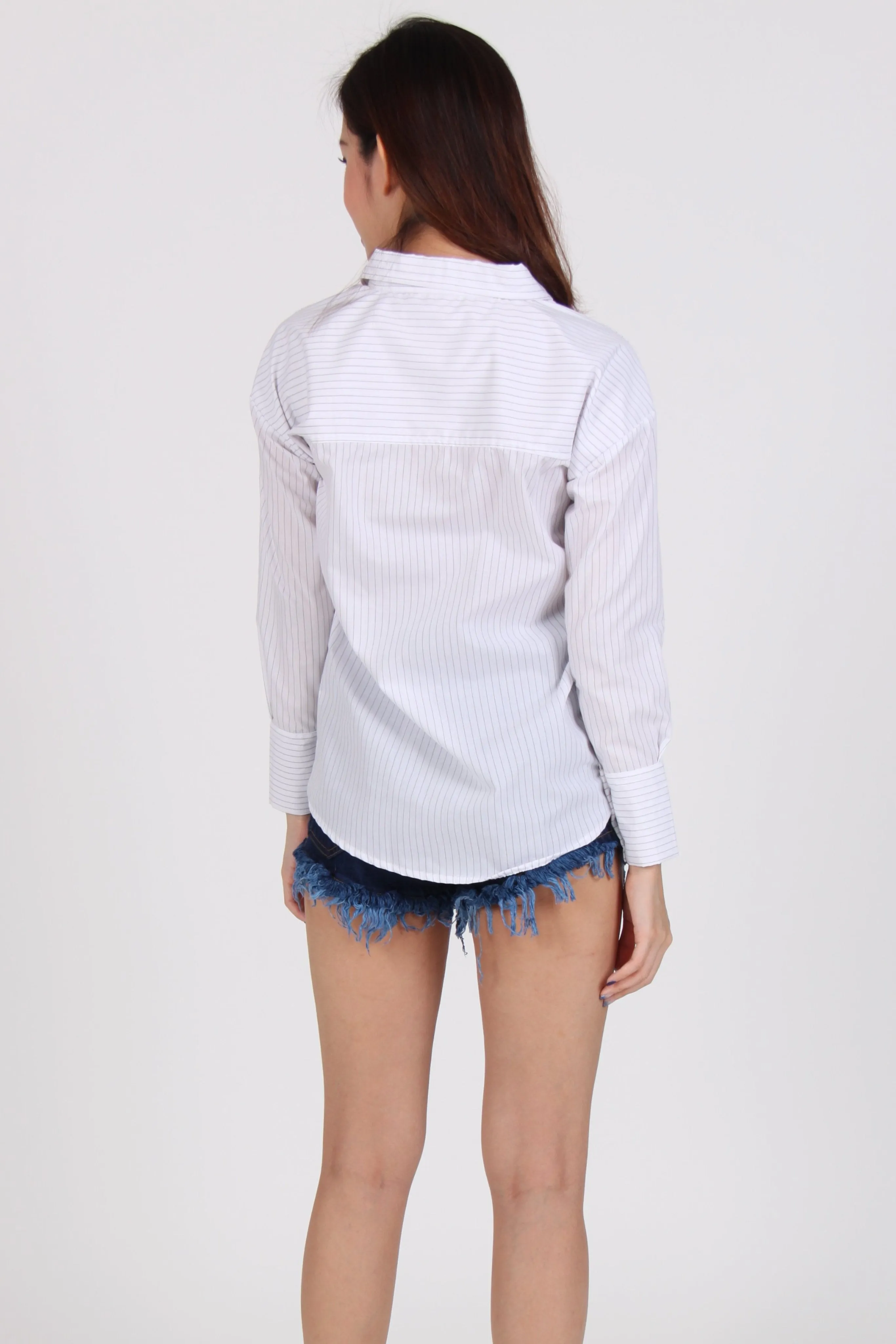 Pinstripe Multi-Way Boyfriend Shirt in White