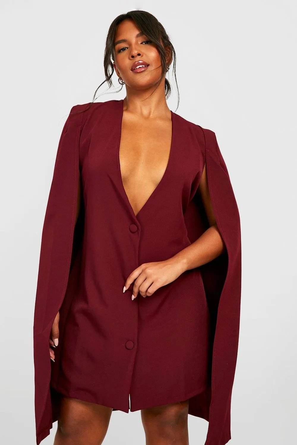 Plus Cape Sleeve Blazer Dress