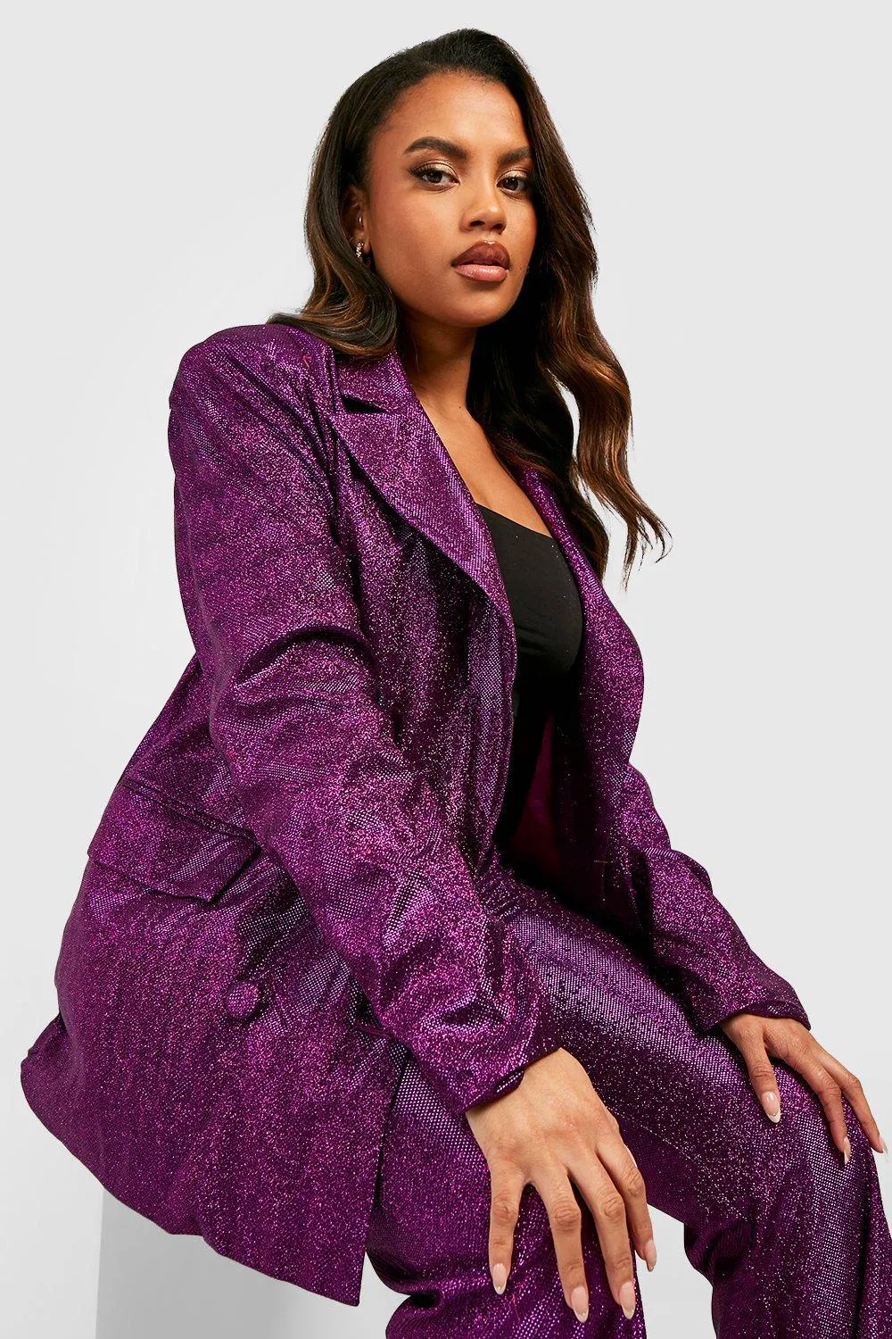 Plus Glitter Oversized Tailored Blazer