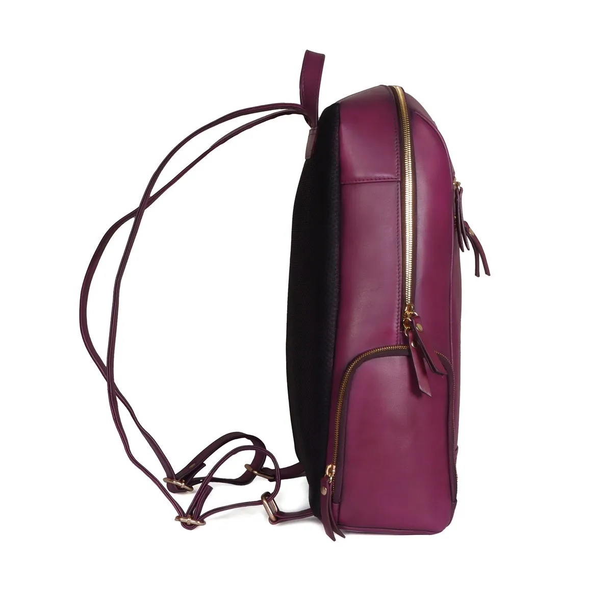 Purple Italian Leather Multi-Pockets Metal Lion Logo Women's Backpack By Brune & Bareskin