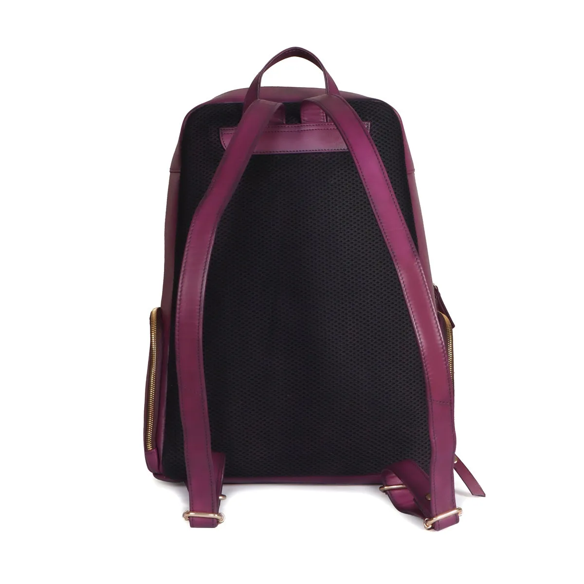 Purple Italian Leather Multi-Pockets Metal Lion Logo Women's Backpack By Brune & Bareskin