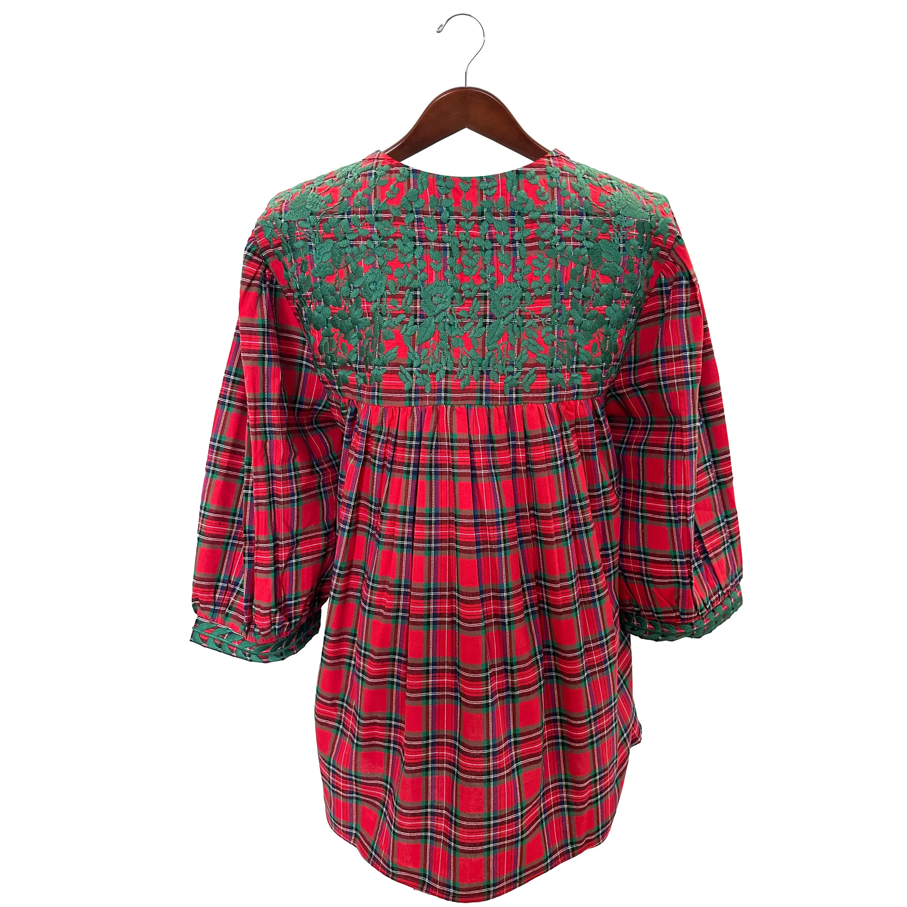 Red Christmas Tartan Weekender Blouse (XS only)