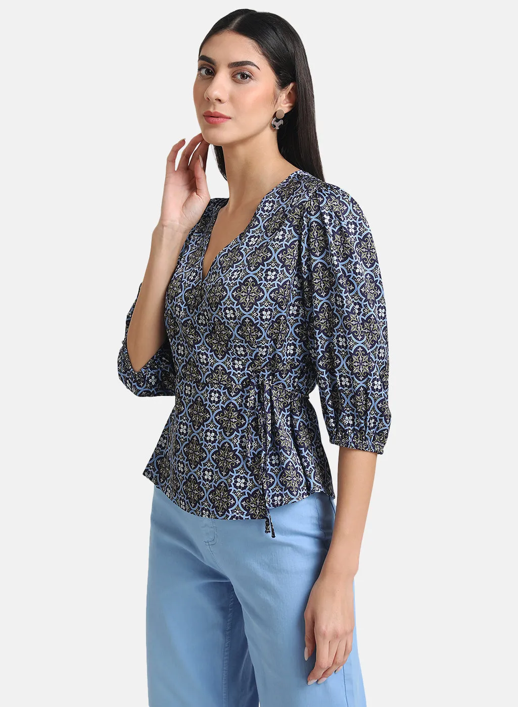 Satin Print Wrap Top