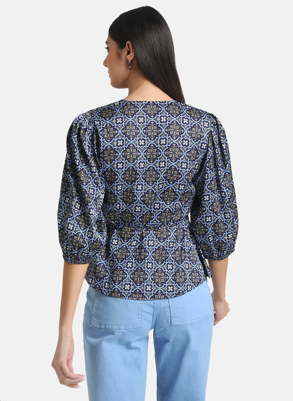 Satin Print Wrap Top