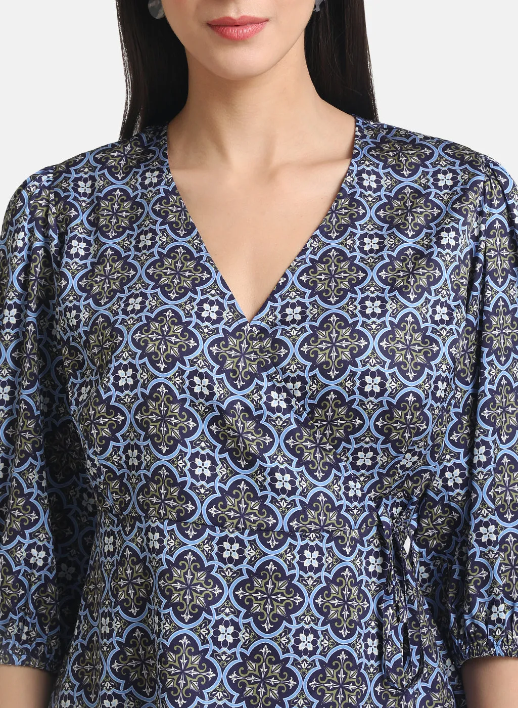 Satin Print Wrap Top