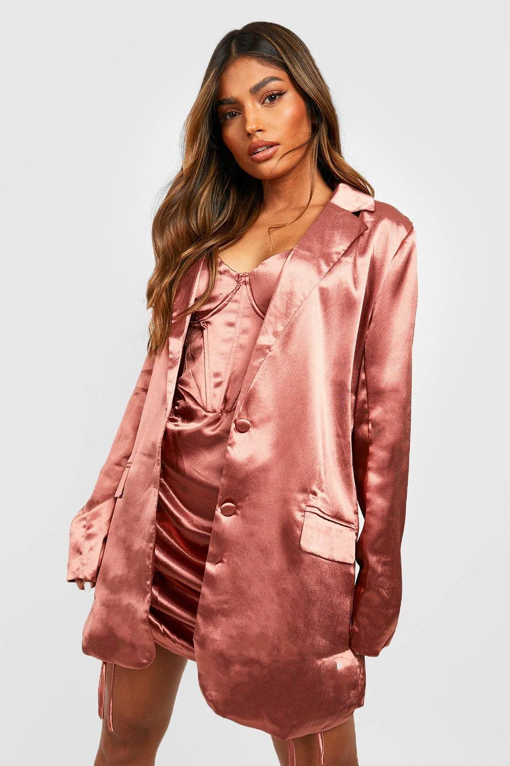 Satin Relaxed Fit Longline Tailored Blazer