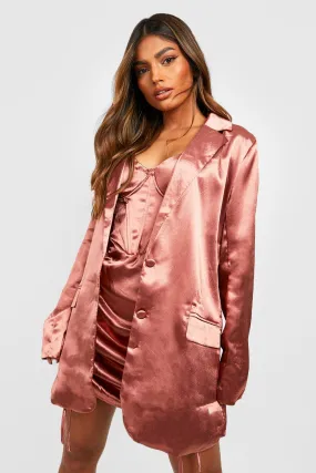 Satin Relaxed Fit Longline Tailored Blazer