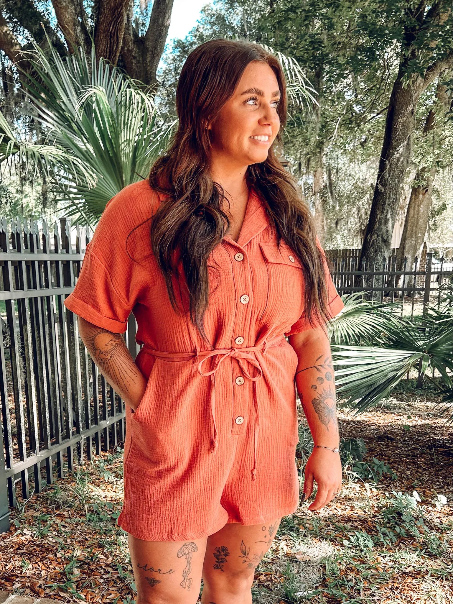 Save It Romper | Sunset Rust