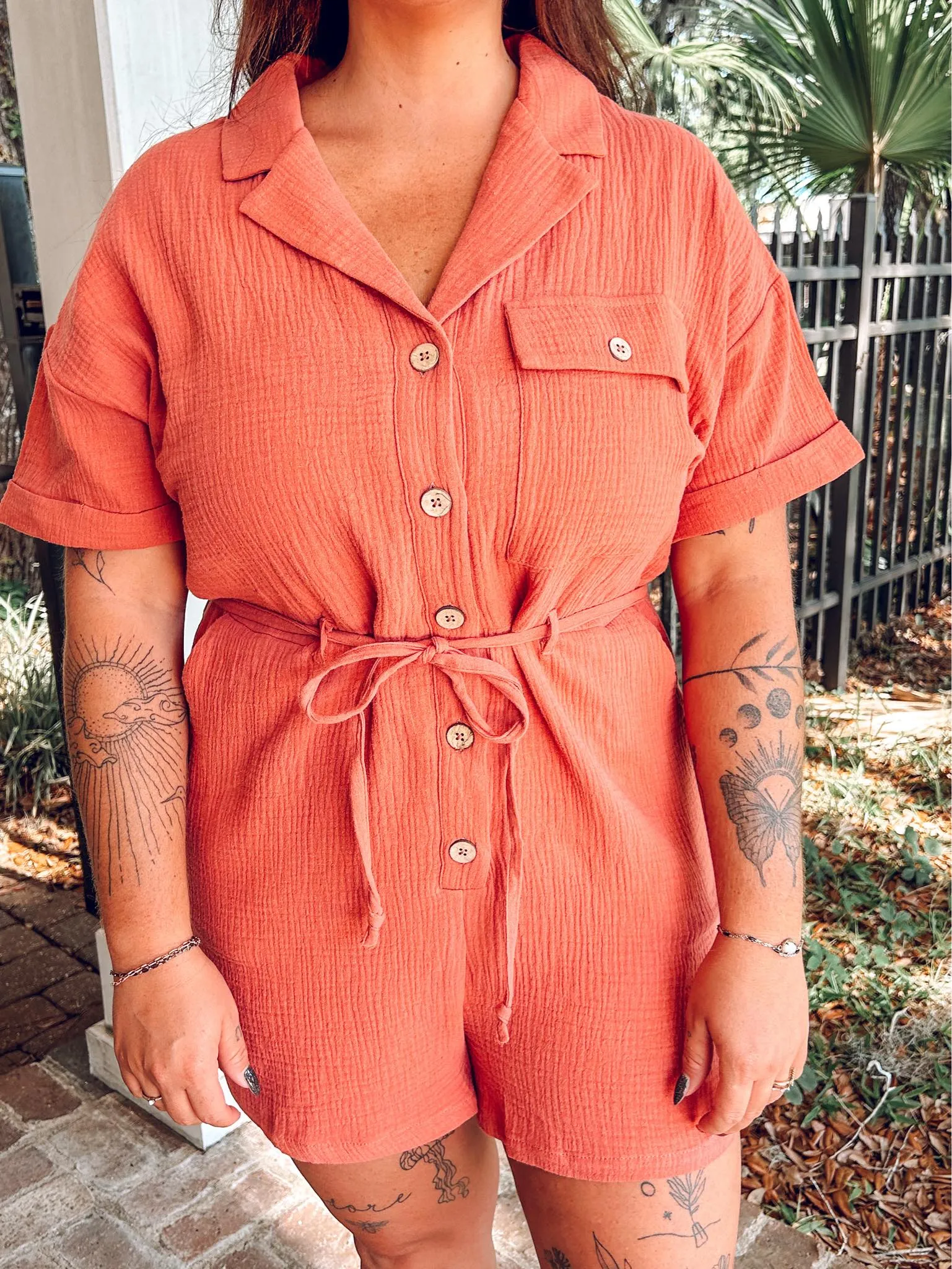 Save It Romper | Sunset Rust