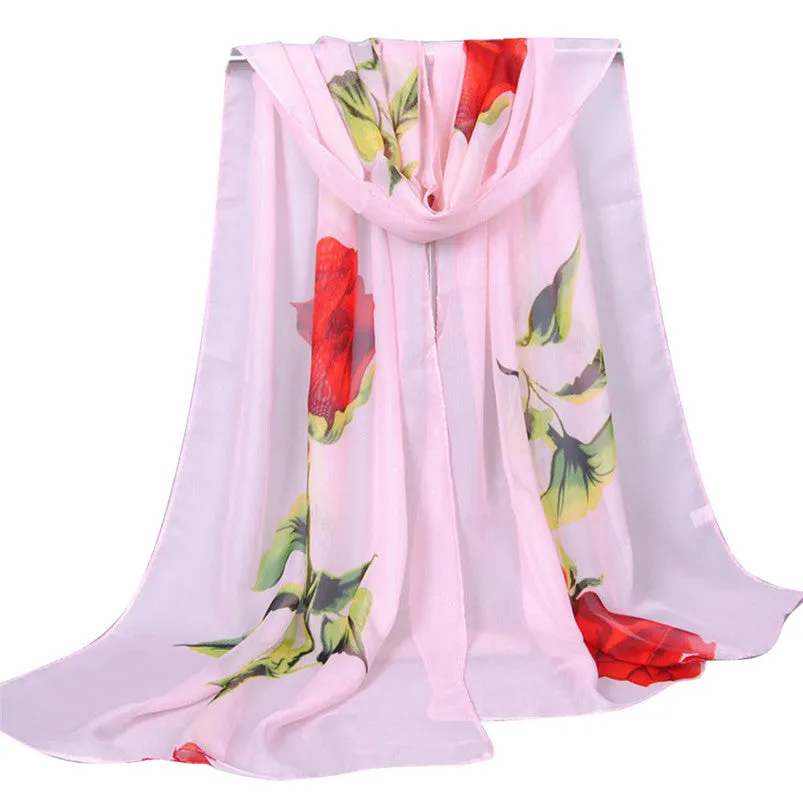 Scarf Rose Long Soft Wrap Women Scarf Ladies Shawl Chiffon Scarf Scarves bandana Fast Shipping Feida