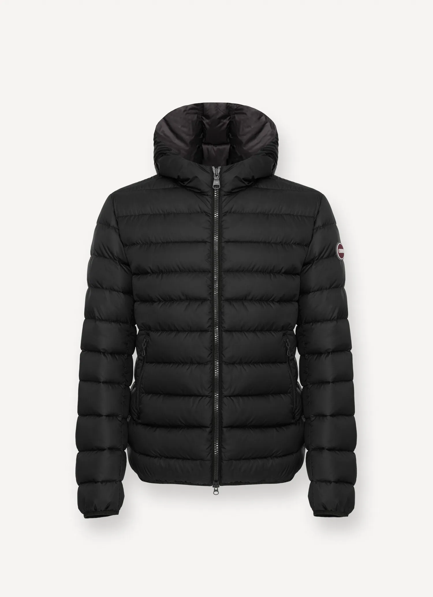 Sporty down jacket with fixed hood-