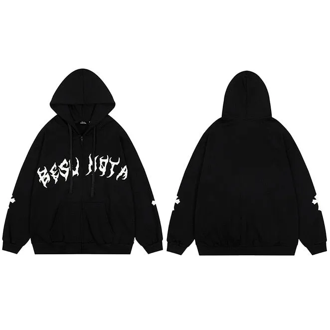 Streetwear Y2K Cross Patch Zipper Hoodie