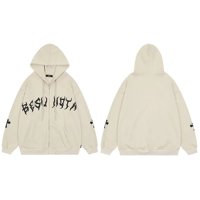 Streetwear Y2K Cross Patch Zipper Hoodie