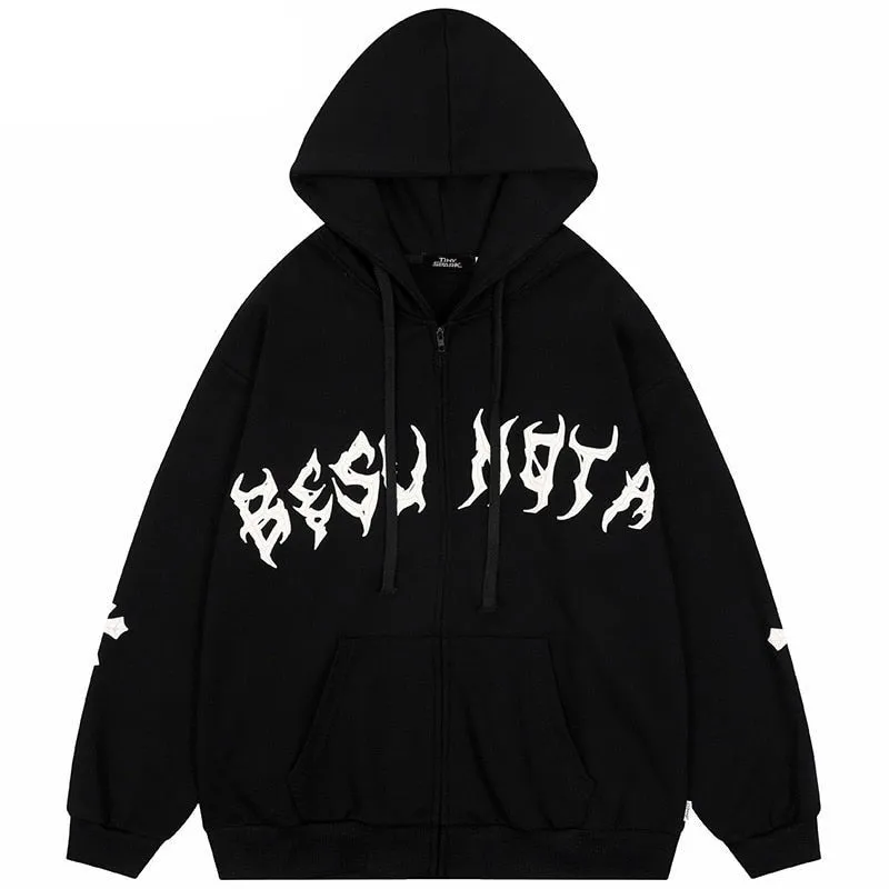 Streetwear Y2K Cross Patch Zipper Hoodie