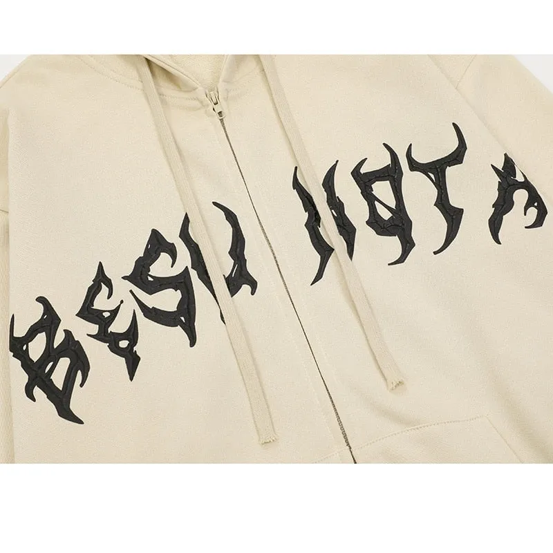 Streetwear Y2K Cross Patch Zipper Hoodie