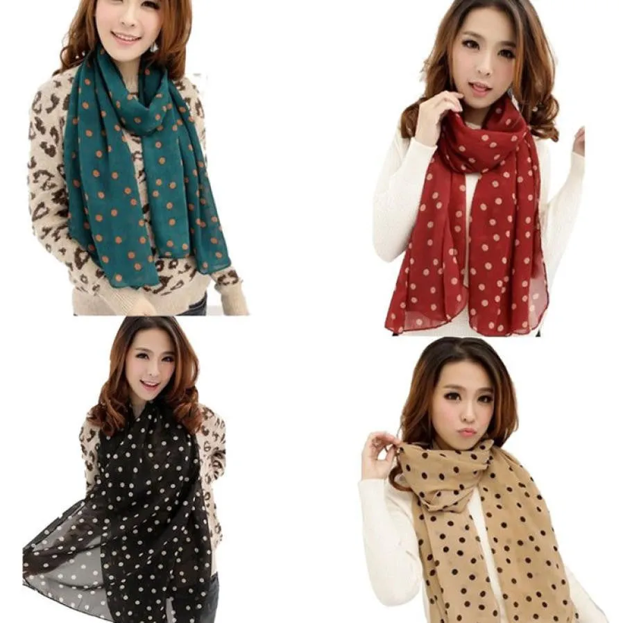 Stylish Girl Long Soft Silk Chiffon Scarf Wrap Polka Dot Shawl Scarve For Women Sunshine