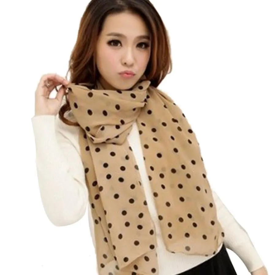 Stylish Girl Long Soft Silk Chiffon Scarf Wrap Polka Dot Shawl Scarve For Women Sunshine