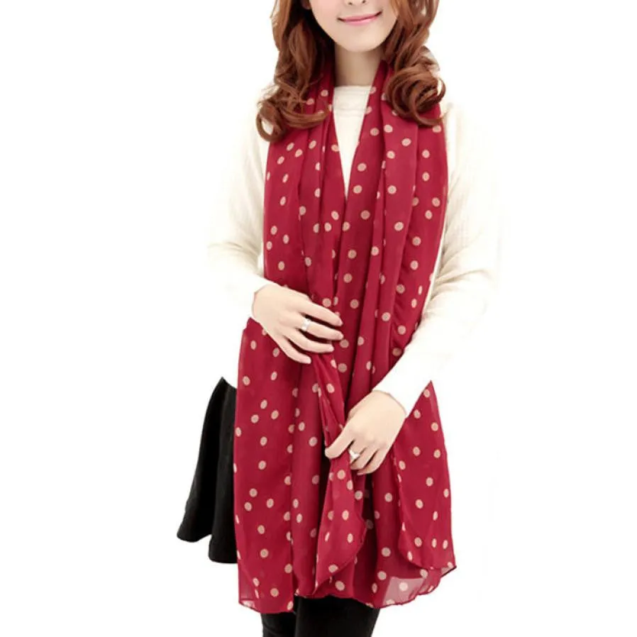 Stylish Girl Long Soft Silk Chiffon Scarf Wrap Polka Dot Shawl Scarve For Women Sunshine