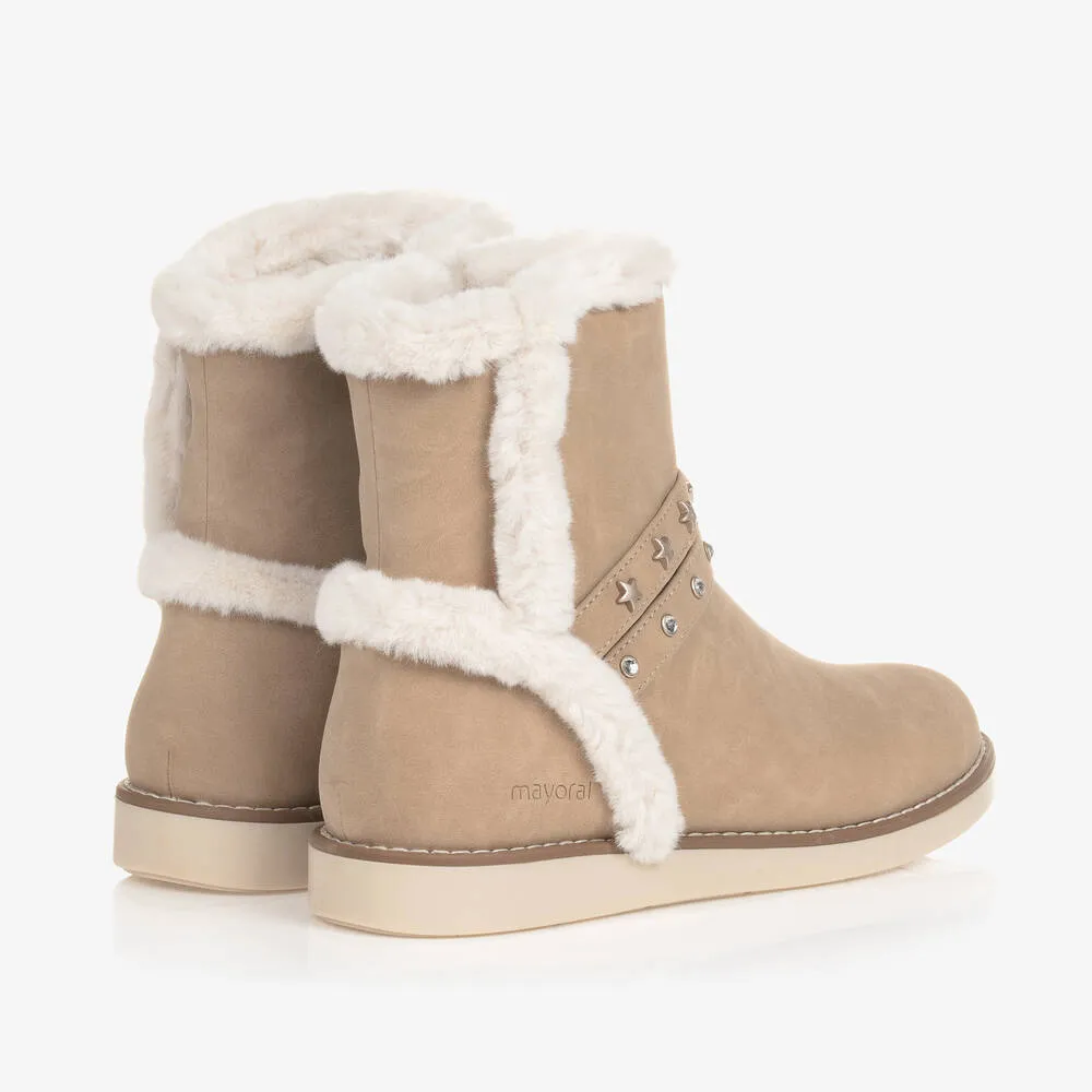 Teen Girls Beige Faux Suede Boots