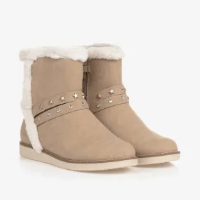 Teen Girls Beige Faux Suede Boots