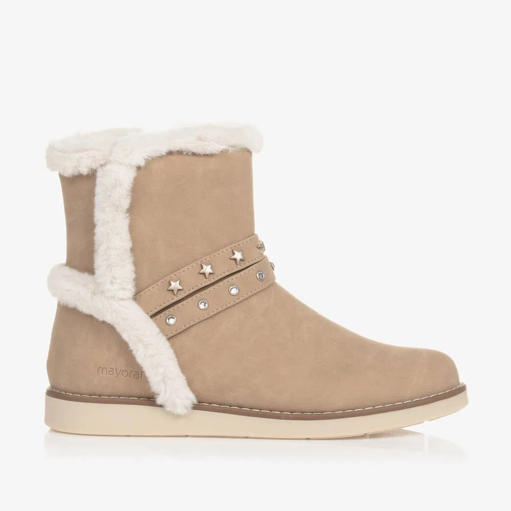 Teen Girls Beige Faux Suede Boots