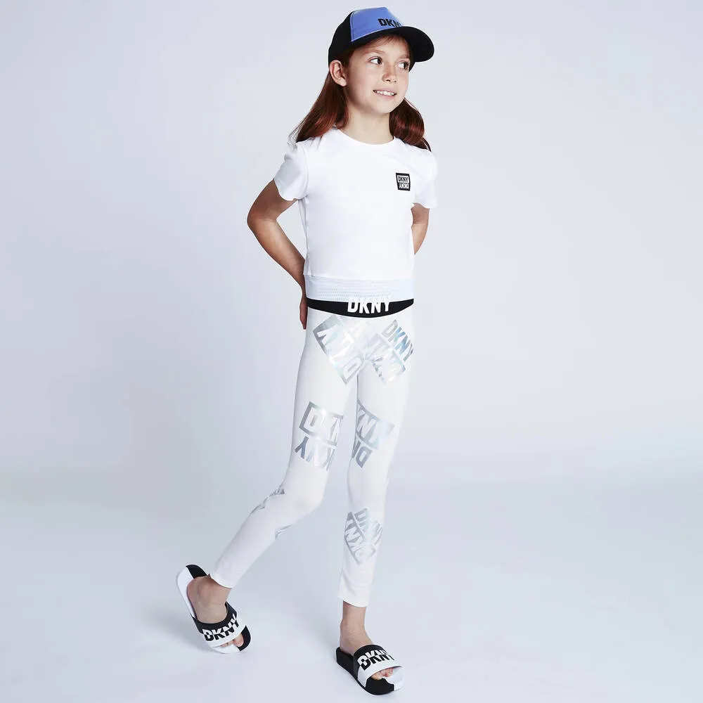 Teen Girls White Iridescent Logo Leggings