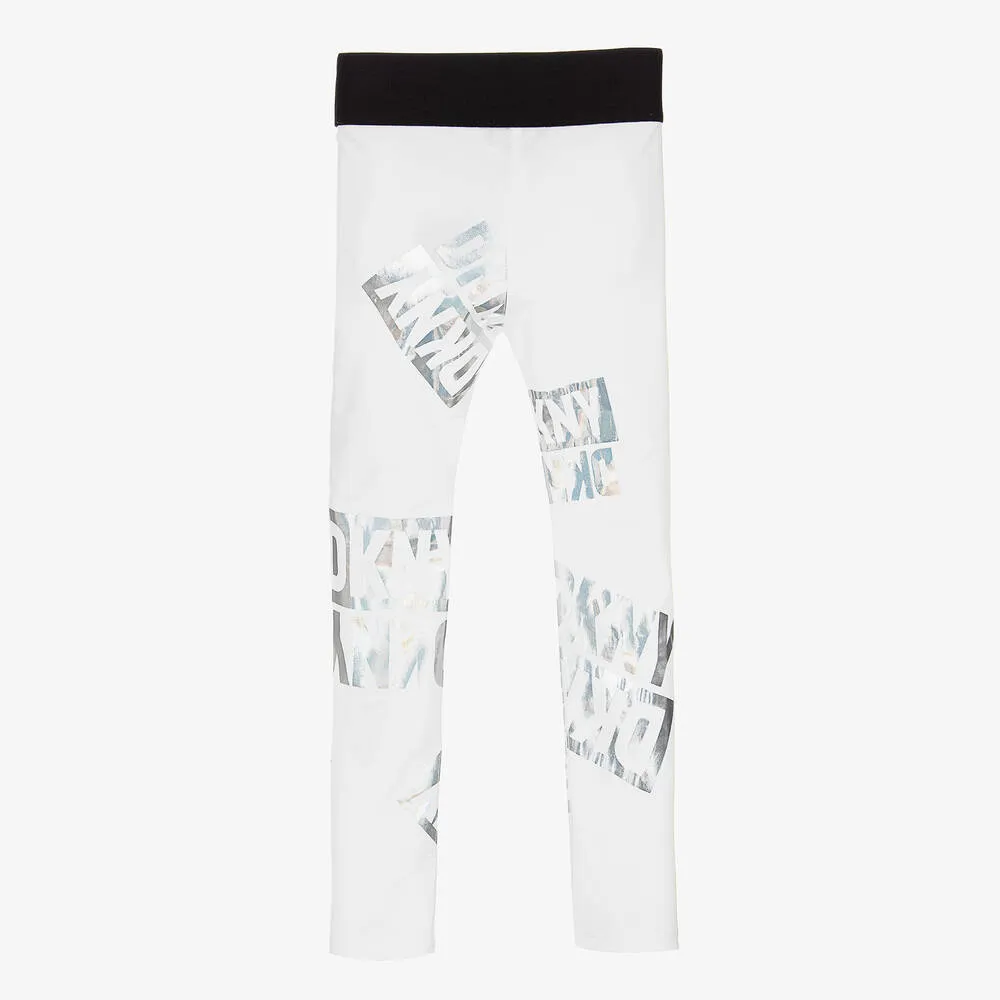 Teen Girls White Iridescent Logo Leggings