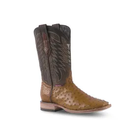 Texas Country Western Boot Ostrich Antique Saddle Square Toe AV20