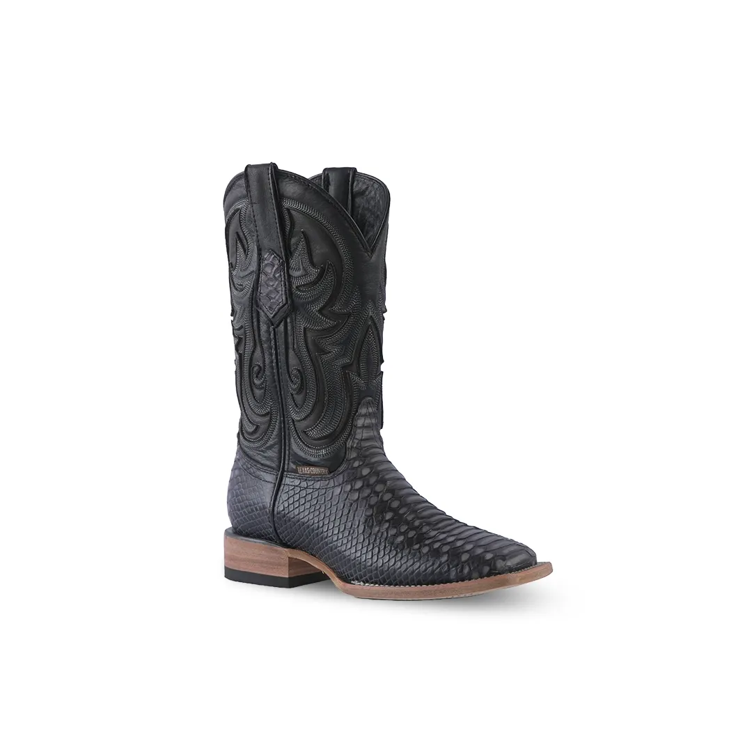 Texas Country Western Boot Python Print Musgo Black E594