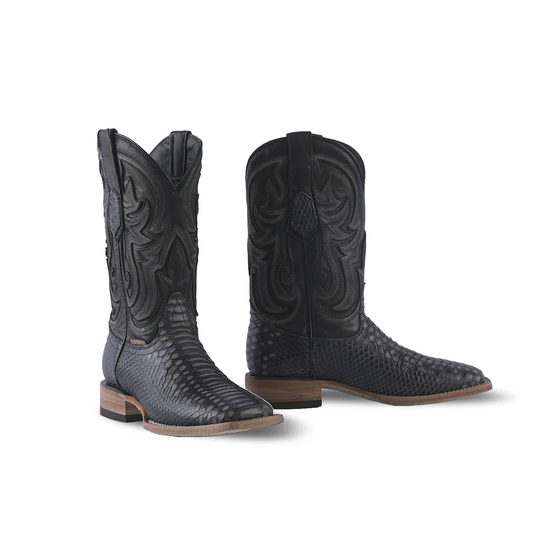 Texas Country Western Boot Python Print Musgo Black E594