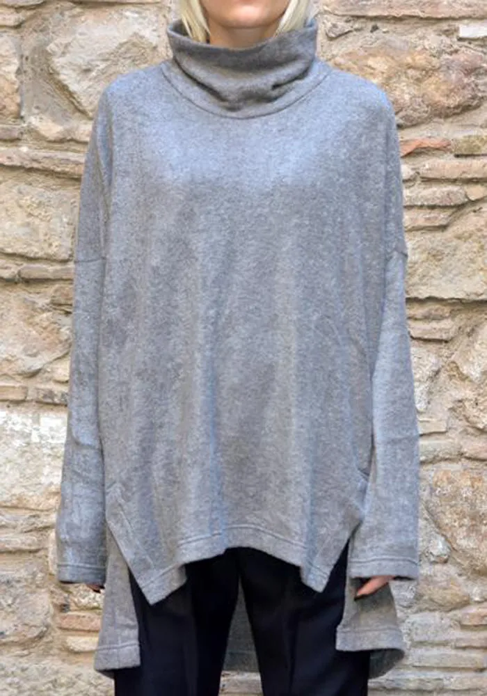 UJOH TURTLE NECK KNIT TUNIC SWEATER GREY