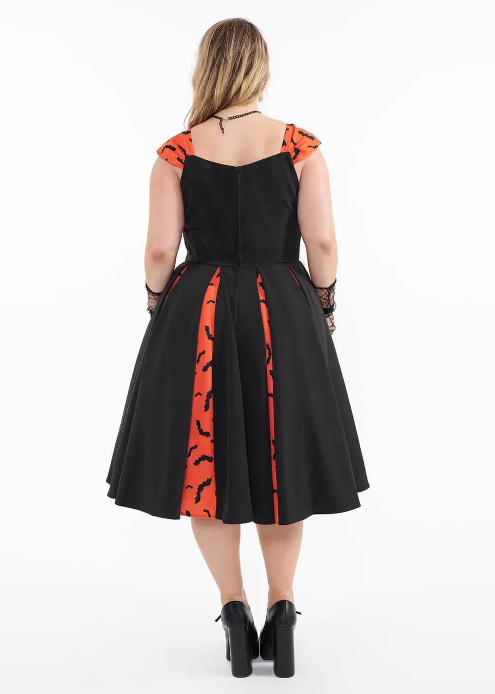 Unique Vintage Fly Bats Fly 50's Swing Dress Black Orange